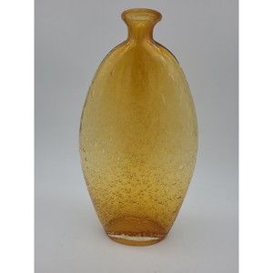 Vintage Hand Blown Amber Bubble Glass Vase Mid Century